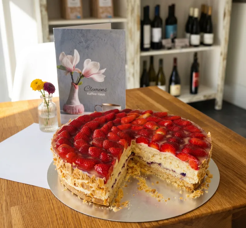 Hausgemachte Erdbeertorte mit Mandelblättchen